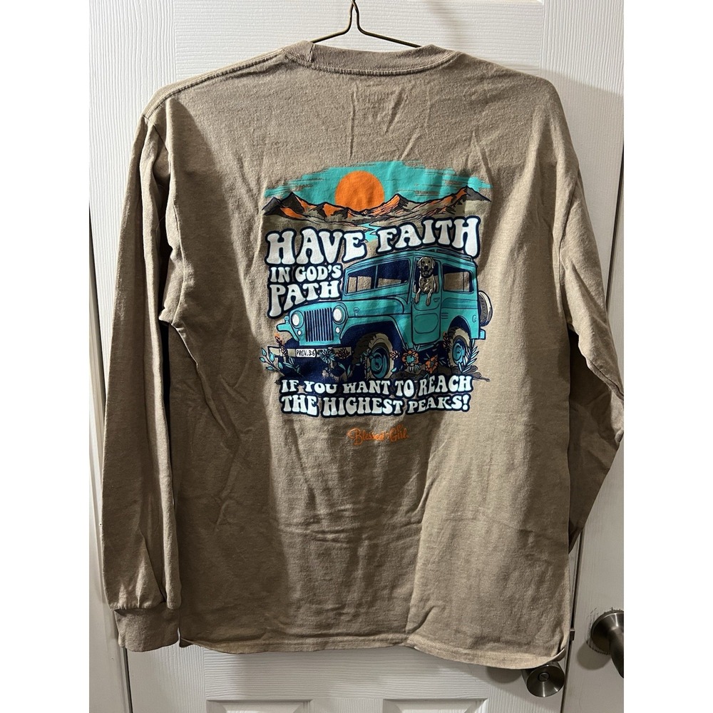 Blessed Girl Women's Long Sleeve T-Shirt Brown Have Faith Jeep ‎ Size Medium